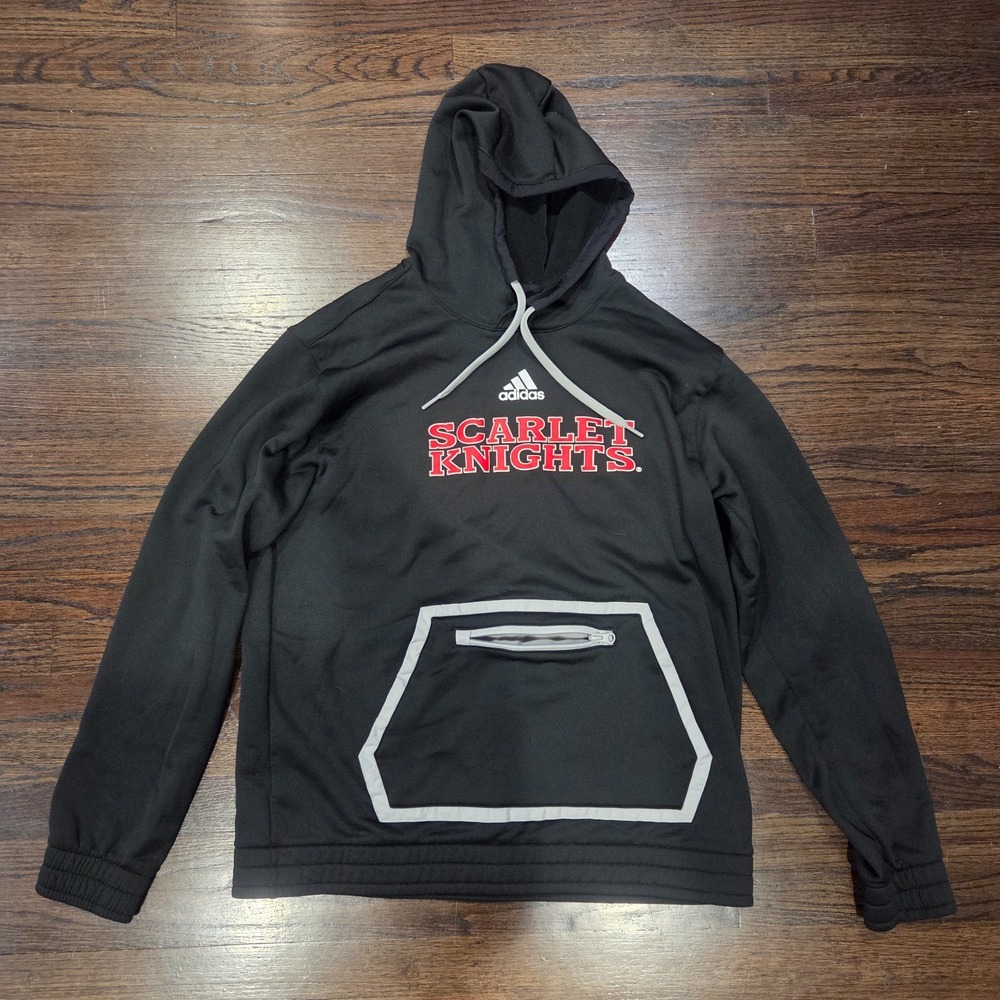 Adidas Rutgers Scarlet Knights Hoodie Men Large NCAA Black Zipper Pouch Pullover